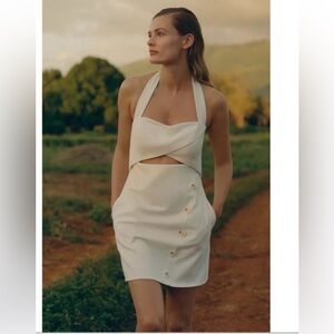 Mare Mare X Anthropologie White Cut Out Halter Cotton Mini Dress Sz M